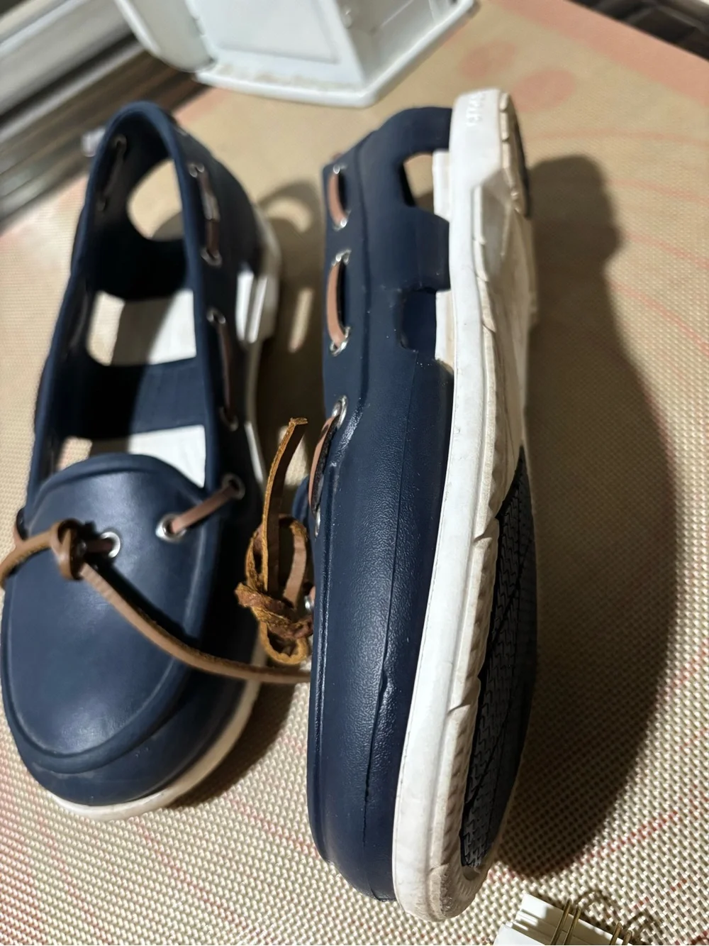 CROCS Navy Blue and Brown Bow-Trim Women's Sandal Flats